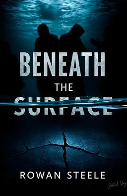 A dramatic book cover design for 'Beneath the Surface' by Rowan Steele, focusing on themes of thriller and suspense