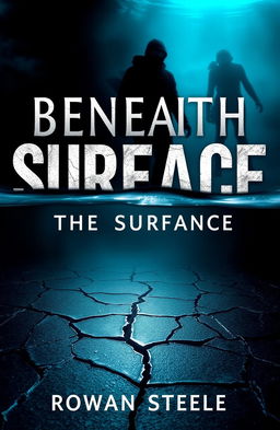 A dramatic book cover design for 'Beneath the Surface' by Rowan Steele, focusing on themes of thriller and suspense