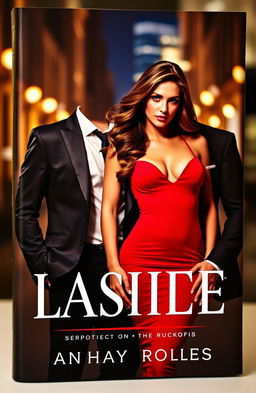 A captivating book cover featuring a stunning woman in a form-fitting, sexy red dress, showcasing her elegant silhouette