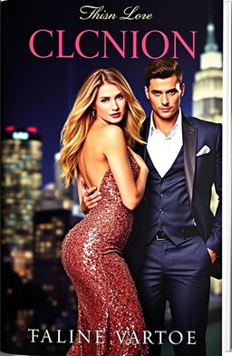 A captivating book cover featuring an elegant woman in a stunning, sexy glittery dress with shimmering sequins that sparkle under the light