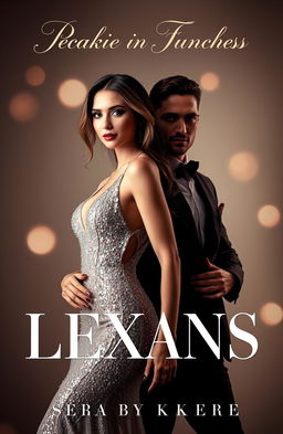 A stunning book cover featuring a glamorous woman wearing a sexy glittery dress that sparkles under soft lighting, showcasing her elegance and allure
