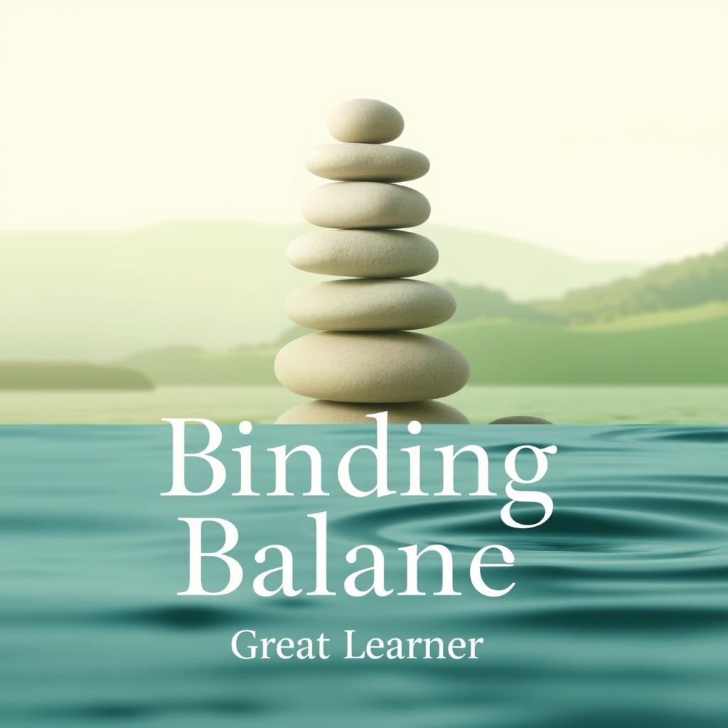 A peaceful and inviting book cover for *Finding Balance: Strategies for a Harmonious Life* by Great Learner, featuring calming colors such as soft greens, blues, and beige