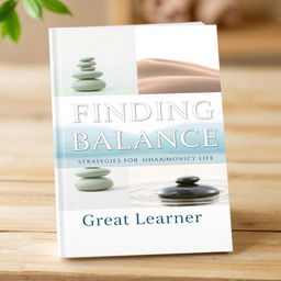 A peaceful and inviting book cover for *Finding Balance: Strategies for a Harmonious Life* by Great Learner, featuring calming colors such as soft greens, blues, and beige