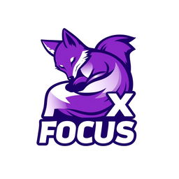 A vibrant and contemporary logo design for a Telegram channel named 'FOX FOCUS', featuring a stylized fox curled up in a playful and trendy manner