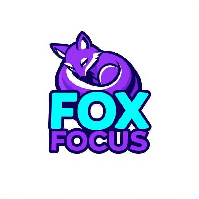 A vibrant and contemporary logo design for a Telegram channel named 'FOX FOCUS', featuring a stylized fox curled up in a playful and trendy manner