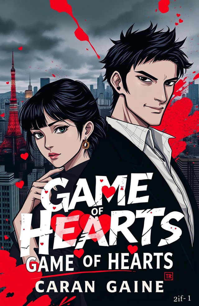 The cover of 'Game of Hearts' features two main characters: Lana, depicted in a determined pose reflecting her analytical nature, and Chishiya, sporting his trademark smirk that hints at his cunning personality