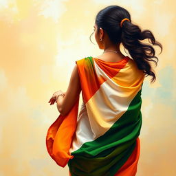 A vibrant painting showcasing a girl in motion, specifically capturing her back view