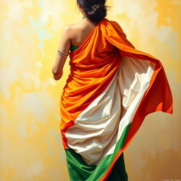 A vibrant painting showcasing a girl in motion, specifically capturing her back view