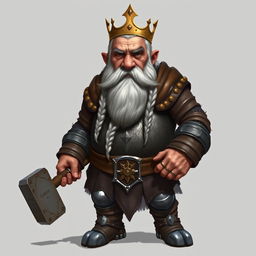 A detailed portrait of King Garp Ironfoot, an imposing dwarven monarch characterized by standing four and a half feet tall