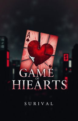 A striking abstract design for the cover of 'Game of Hearts', featuring a shattered playing card of the heart suit dominating the center