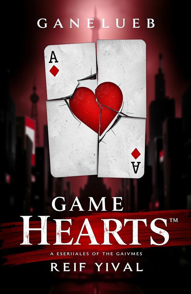 A striking abstract design for the cover of 'Game of Hearts', featuring a shattered playing card of the heart suit dominating the center