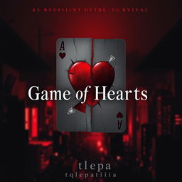A striking abstract design for the cover of 'Game of Hearts', featuring a shattered playing card of the heart suit dominating the center