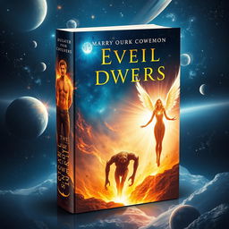 A captivating book cover design that embodies the epic tale of two human heroes destined to save the world from an invasion of monsters from another universe