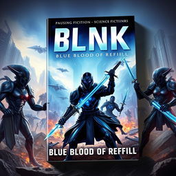 An eye-catching book cover for a science fiction novel titled 'BLINK: Blue Blood of Refill'