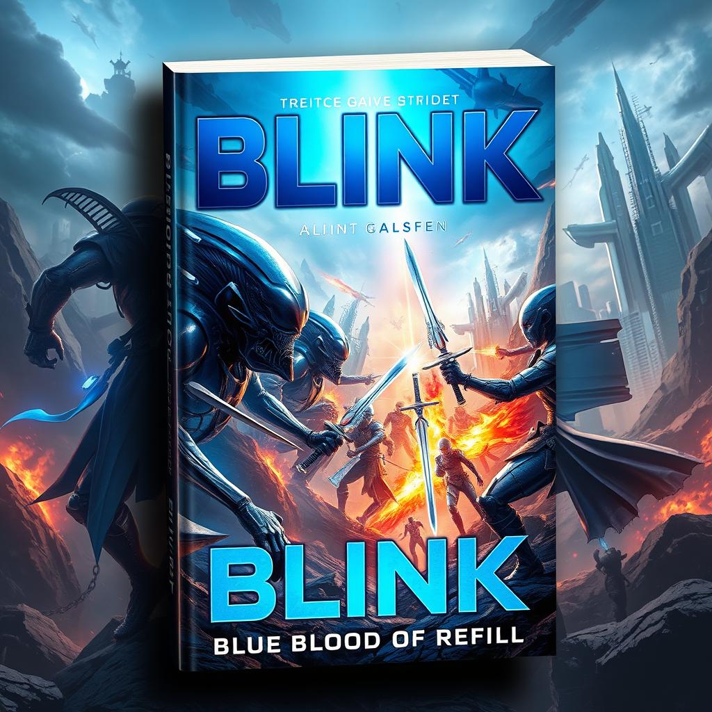 An eye-catching book cover for a science fiction novel titled 'BLINK: Blue Blood of Refill'