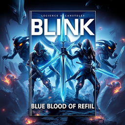 An eye-catching book cover for a science fiction novel titled 'BLINK: Blue Blood of Refill'