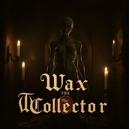 A hauntingly atmospheric design featuring a central intricately detailed wax figure resembling a human silhouette, partially melted to convey a sense of fragility and decay