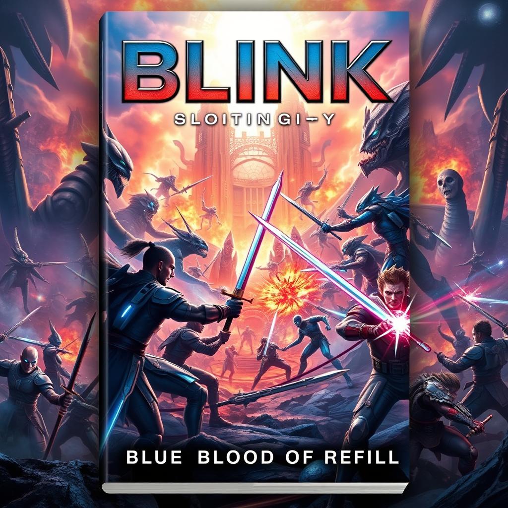 A captivating book cover for a science fiction novel titled 'BLINK: Blue Blood of Refill'