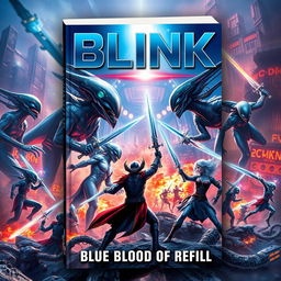 A captivating book cover for a science fiction novel titled 'BLINK: Blue Blood of Refill'