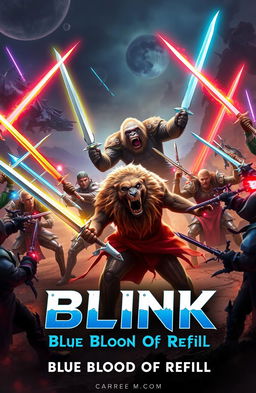 A vivid and dynamic scene depicting an epic battle between aliens from another dimension and humans wielding legendary, advanced swords