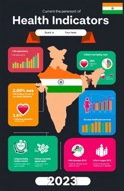 A visually striking infographic showcasing the current health indicators of India