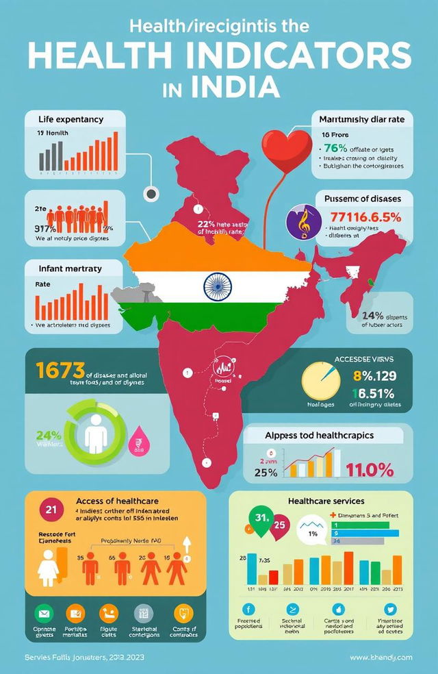 A visually striking infographic showcasing the current health indicators of India