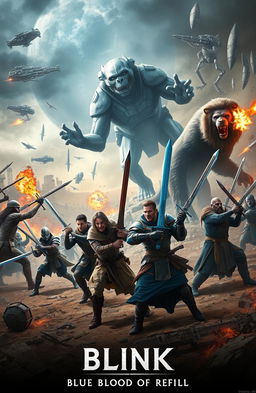 A dramatic battlefield scene depicting an intense war between aliens from another dimension attempting to invade Earth
