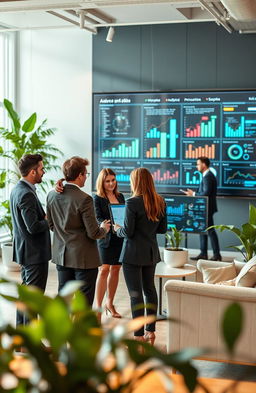 A modern and sleek office environment focusing on HR technology, showcasing elements of artificial intelligence in human resource management
