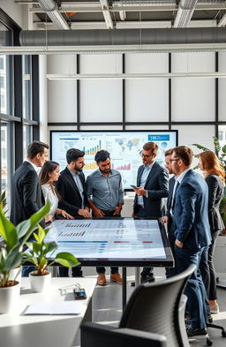 A dynamic and modern facility management office showcasing a diverse team of professionals efficiently engaged in their tasks