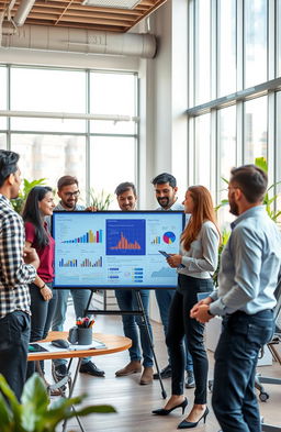 A dynamic and modern facility management office showcasing a diverse team of professionals efficiently engaged in their tasks