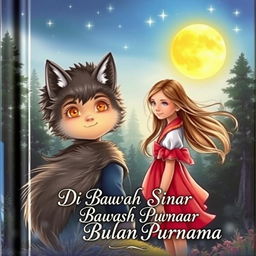 A beautiful book cover titled 'Di Bawah Sinar Bulan Purnama' depicting a picturesque and enchanting scene