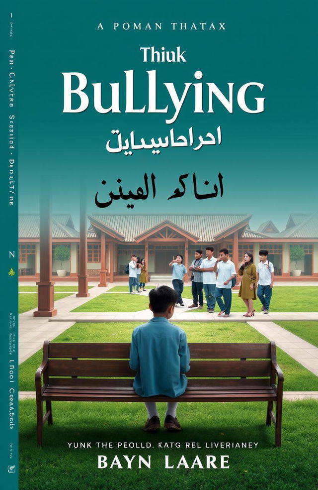 A book cover design that addresses the theme of bullying in a traditional pesantren (Islamic boarding school) setting