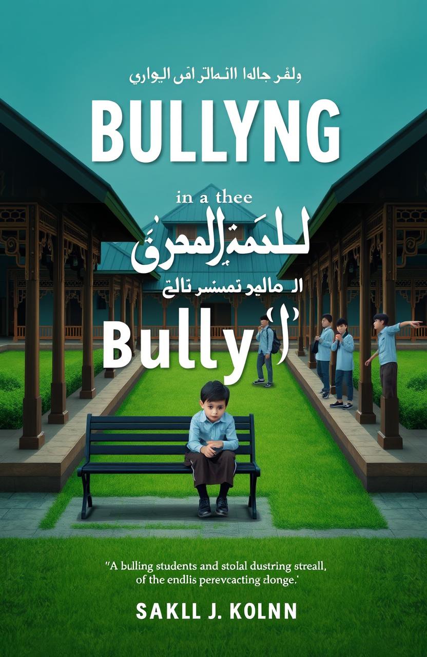 A book cover design that addresses the theme of bullying in a traditional pesantren (Islamic boarding school) setting