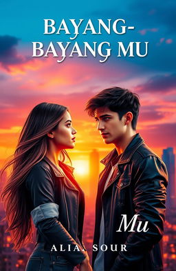 A romantic book cover for 'Bayang - Bayang Mu'