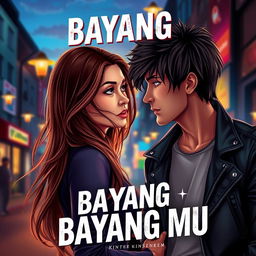 A romantic book cover for 'Bayang - Bayang Mu'