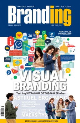 A dynamic magazine cover showcasing the theme of visual branding in academic institutions