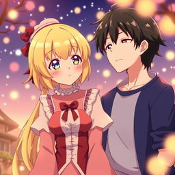 A beautifully detailed scene featuring Shinobu Oshino and Araragi Koyomi from the Monogatari series