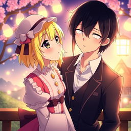 A beautifully detailed scene featuring Shinobu Oshino and Araragi Koyomi from the Monogatari series