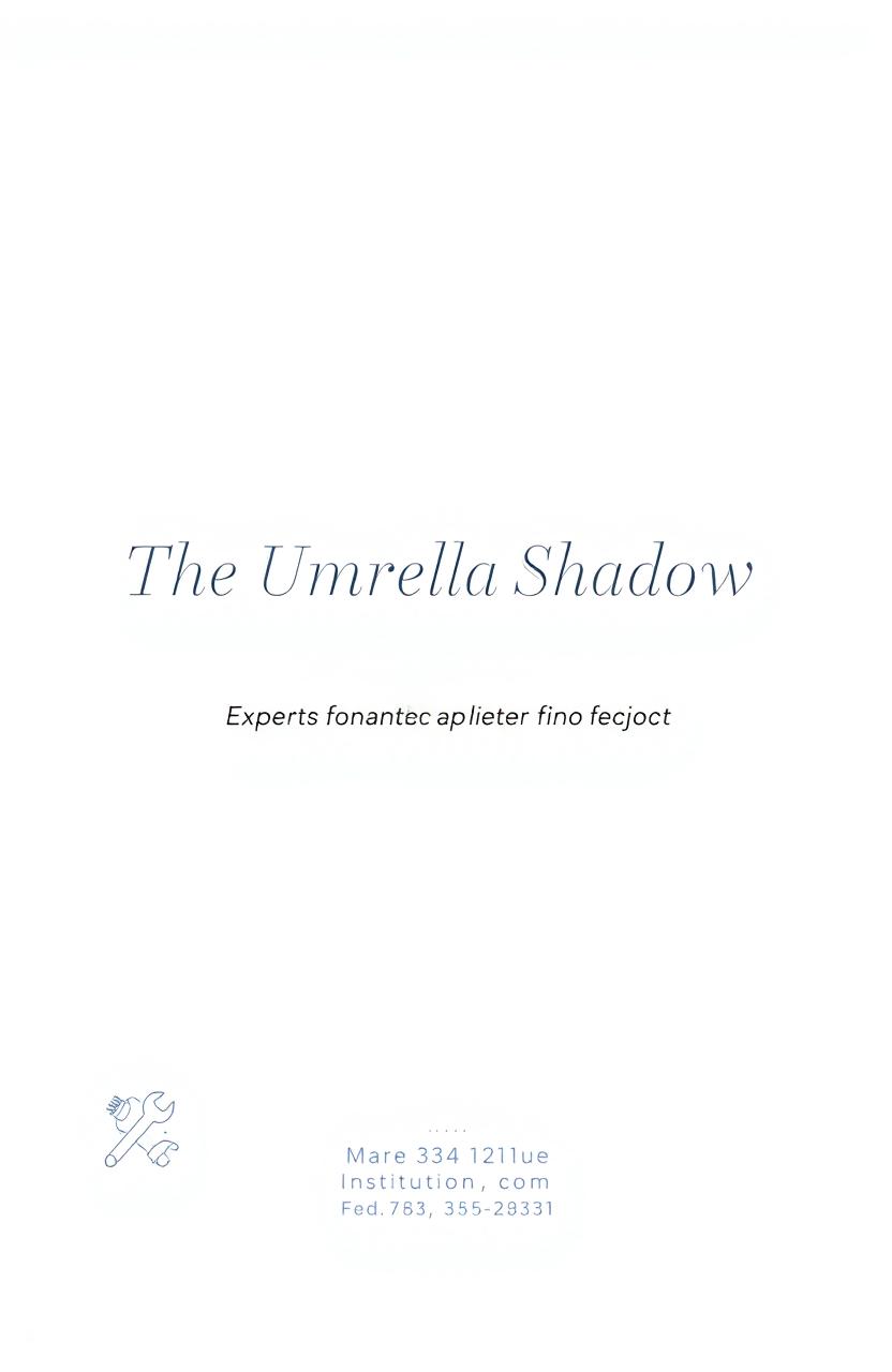 A professional and modern thesis front page designed for a project titled 'The Umbrella Shadow' that focuses on providing home services such as plumbing, electrical work, cleaning, etc