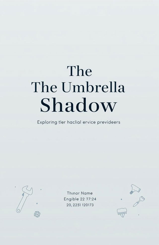 A professional and modern thesis front page designed for a project titled 'The Umbrella Shadow' that focuses on providing home services such as plumbing, electrical work, cleaning, etc