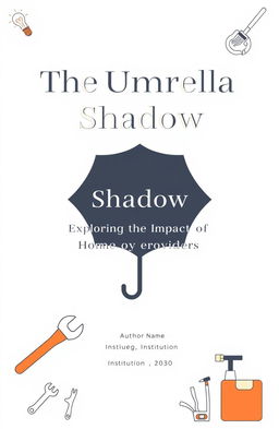 A professional and modern thesis front page designed for a project titled 'The Umbrella Shadow' that focuses on providing home services such as plumbing, electrical work, cleaning, etc