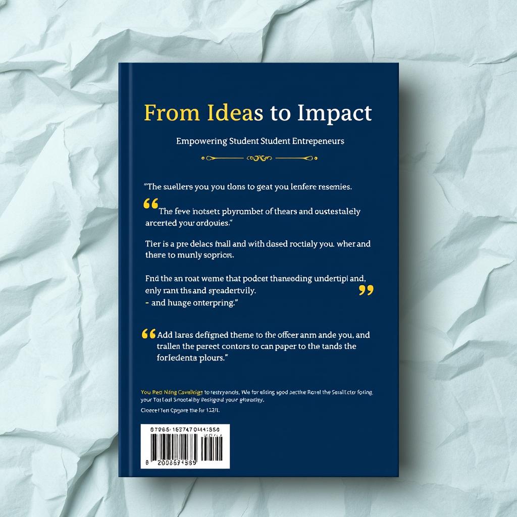 Design a back cover that complements the front cover titled "From Ideas to Impact: Empowering Student Entrepreneurs