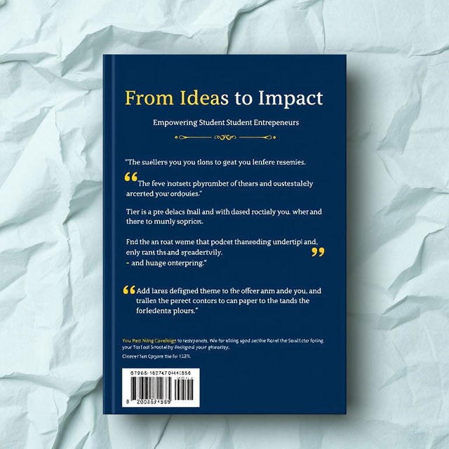 Design a back cover that complements the front cover titled "From Ideas to Impact: Empowering Student Entrepreneurs