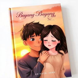 A touching book cover for 'Bayang Bayang Mu', illustrating a boy and a girl lost in a moment of love