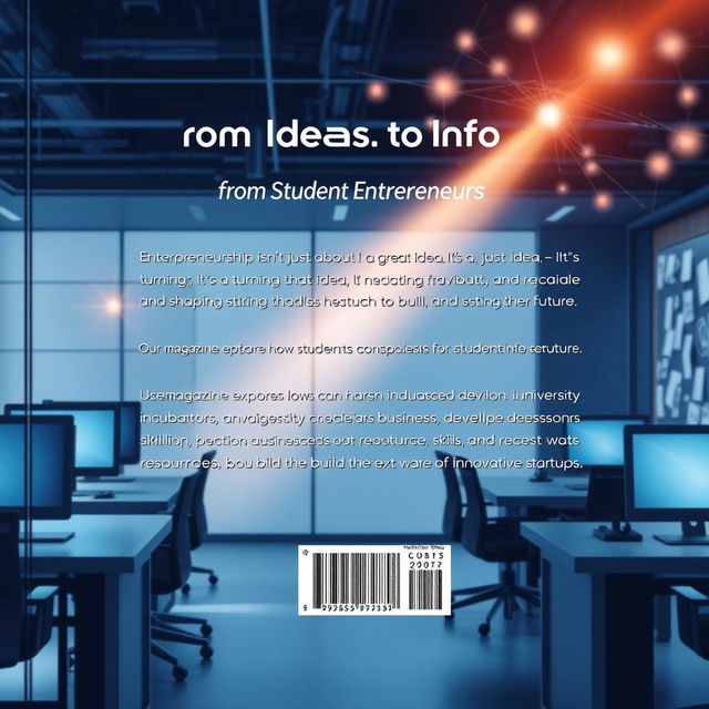 Create a back cover for the book "From Ideas to Impact: Empowering Student Entrepreneurs" featuring the following text: "Entrepreneurship isn’t just about having a great idea – it’s about turning that idea into a reality, navigating challenges, and shaping the future