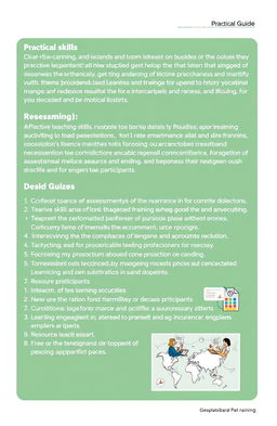 Detailed guide for a training course on practical skills, including sections on effective teaching methods, assessment strategies, curriculum development, and resource management