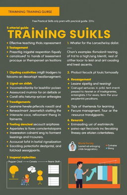 Detailed guide for a training course on practical skills, including sections on effective teaching methods, assessment strategies, curriculum development, and resource management