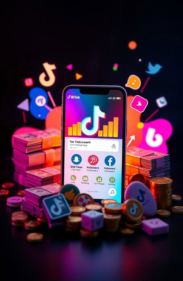 A visually engaging TikTok-themed image representing social media growth and monetization