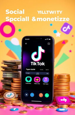 A visually engaging TikTok-themed image representing social media growth and monetization