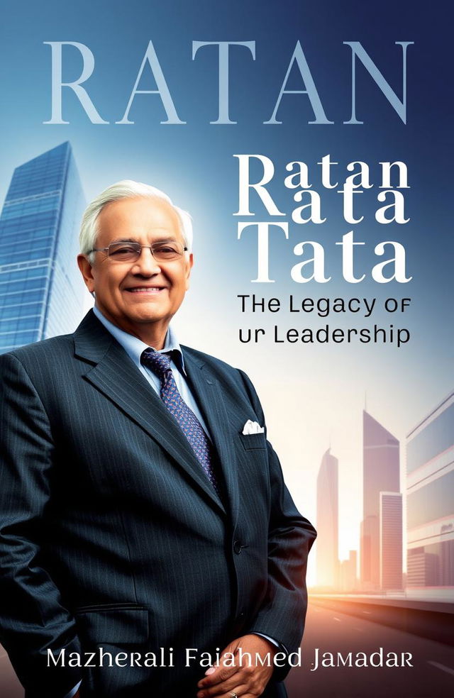 A powerful and sophisticated business-themed front cover for a biography titled 'Ratan Tata: The Legacy of Leadership